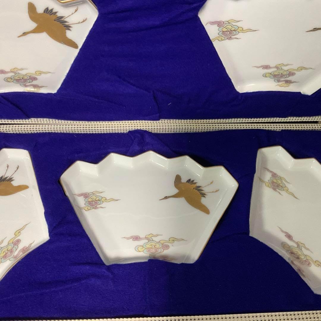 有田焼 平戸焼 皿 食器 ご確認用】平戸焼 団鳳凰文 菊割楕円豆皿 4枚 骨董